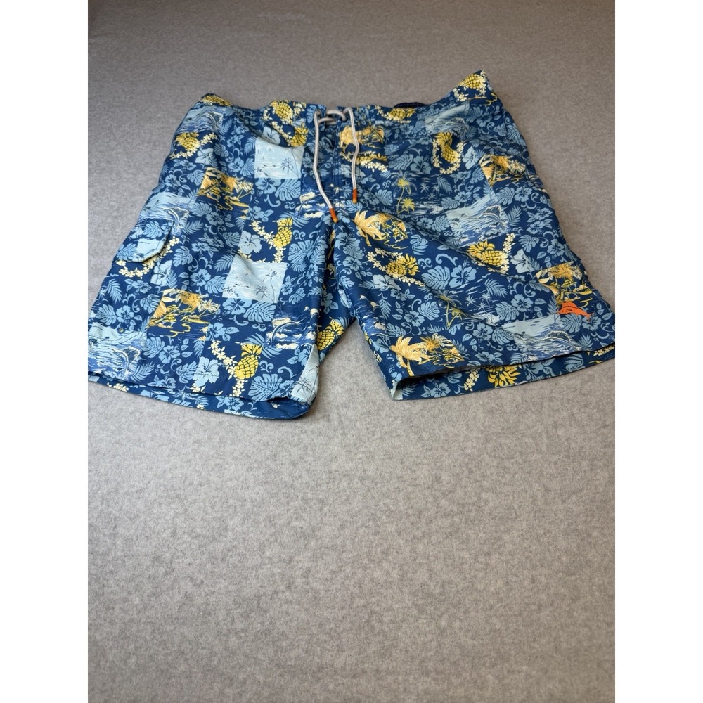 Tommy Bahama Swim Trunks Mens XL Board Shorts Blue Fish Boating Pockets Lining